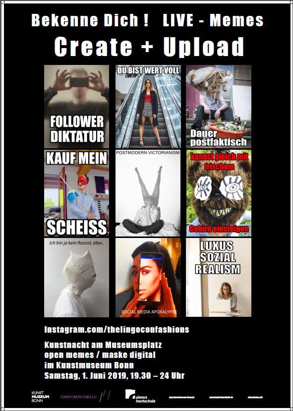 2019 open memes, digital masks. Instragram.com/the lingoconfashions, Kunstmuseum Bonn, Germany